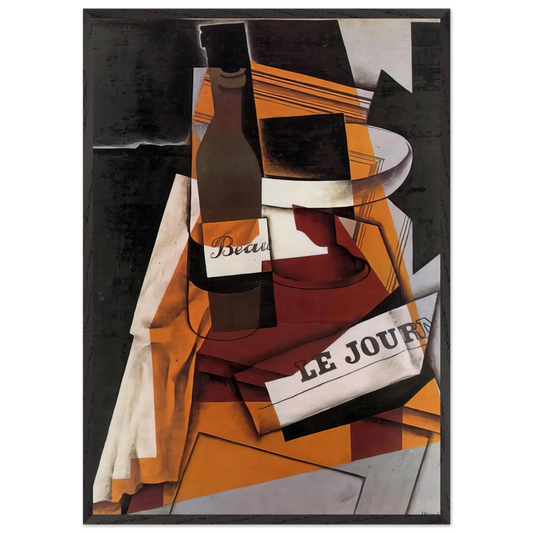 BOTTLE NEWSPAPER AND FRUIT BOWL 1915 - Juan Gris 70x100 cm / 28x40 inches Framed Art Print – Black Wooden Frame