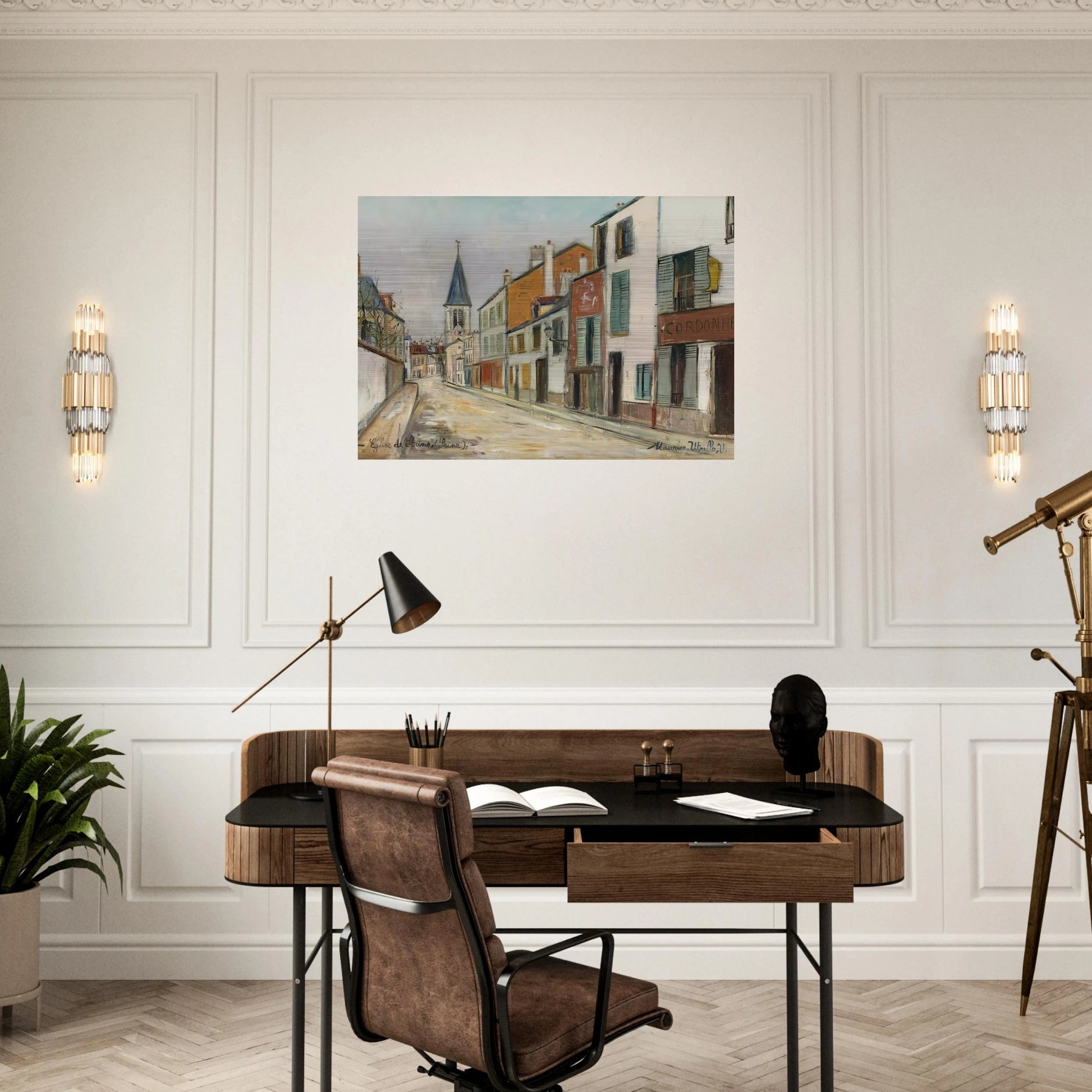 RUE JEAN DURAND ET LEGLISE STAINS SEINE SAINT DENIS 1940 - Maurice Utrillo Brushed Aluminum Print - 70x100 cm / 28x40 inches | Maurice Utrillo Aluminum Print | Maurice Utrillo Prints