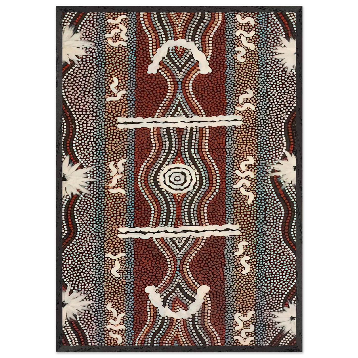 Caterpillar Dreaming - 1998 - Clifford Possum Tjapaltjarri 70x100 cm / 28x40 inches Framed Art Print – Black Wooden Frame