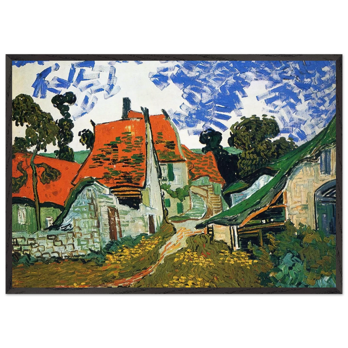 Street in Auvers-sur-Oise - Vincent van Gogh 70x100 cm / 28x40 inches Framed Art Print – Black Wooden Frame