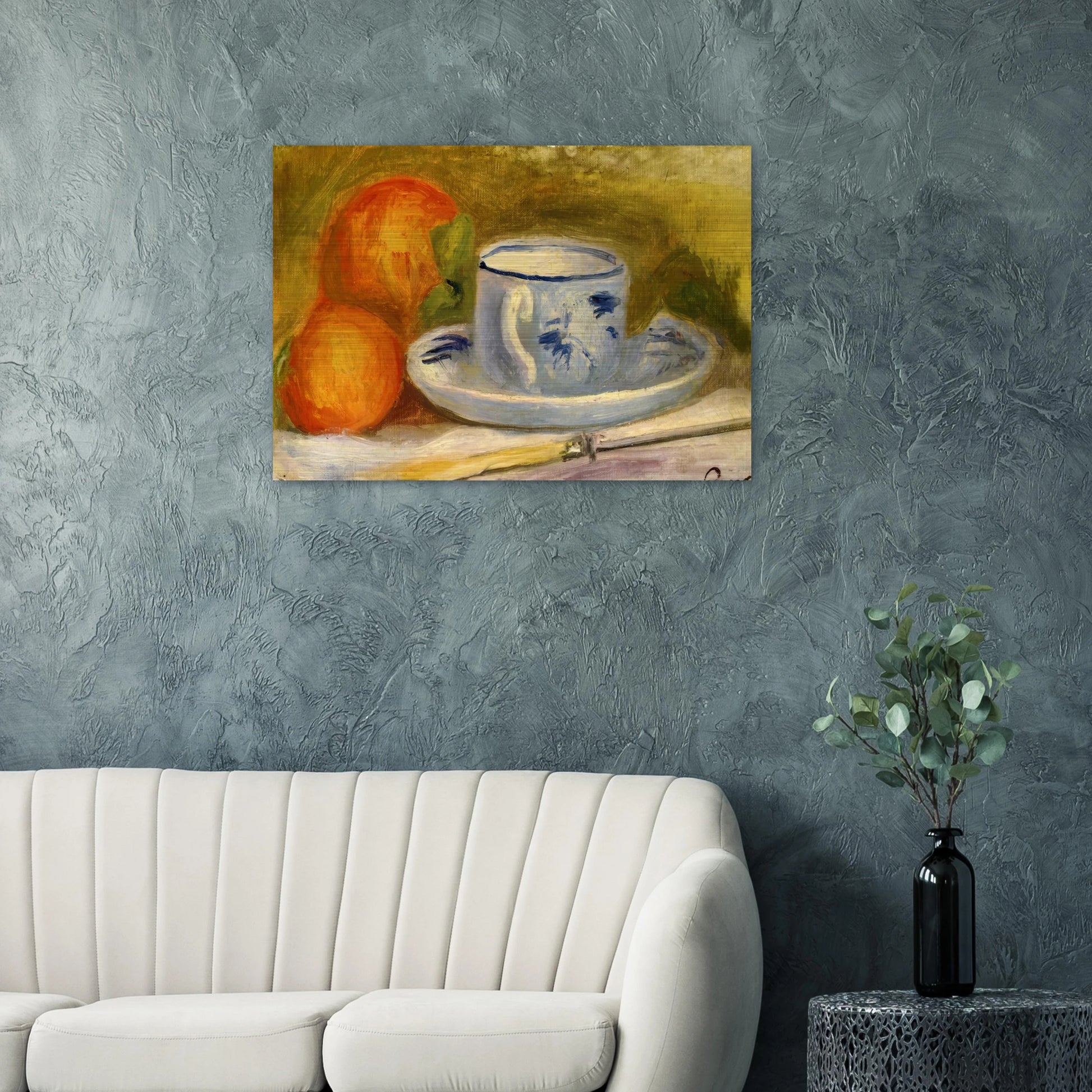 Cup and Oranges - Pierre-Auguste Renoir Brushed Aluminum Print - 70x100 cm / 28x40 inches | Pierre-Auguste Renoir Aluminum Print | Pierre-Auguste Renoir Prints