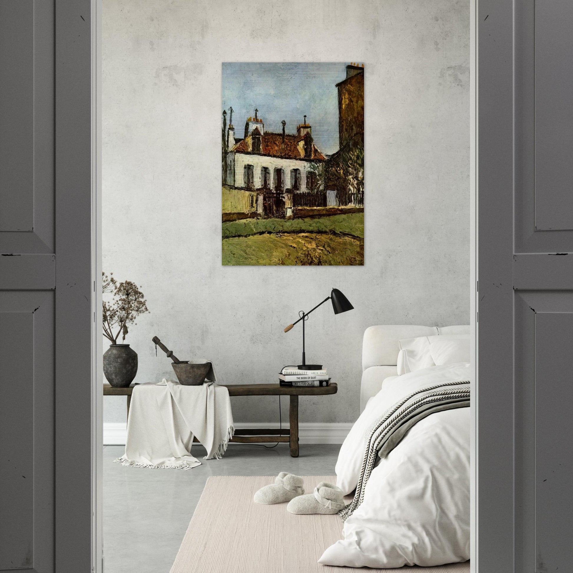 HOUSE IN THE SUBURBS OF PARIS - Maurice Utrillo Brushed Aluminum Print - 70x100 cm / 28x40 inches | Maurice Utrillo Aluminum Print | Maurice Utrillo Prints