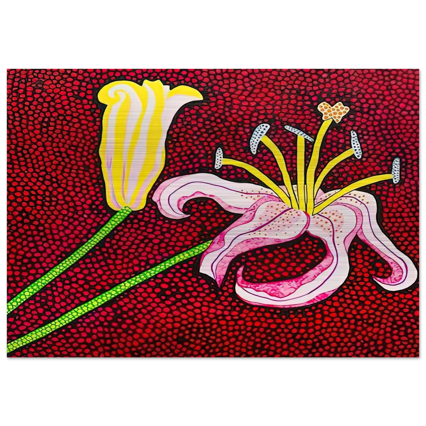 READY TO BLOSSOM IN THE MORNING 1989 - Yayoi Kusama Brushed Aluminum Print - 70x100 cm / 28x40 inches | Yayoi Kusama Aluminum Print | Yayoi Kusama Prints