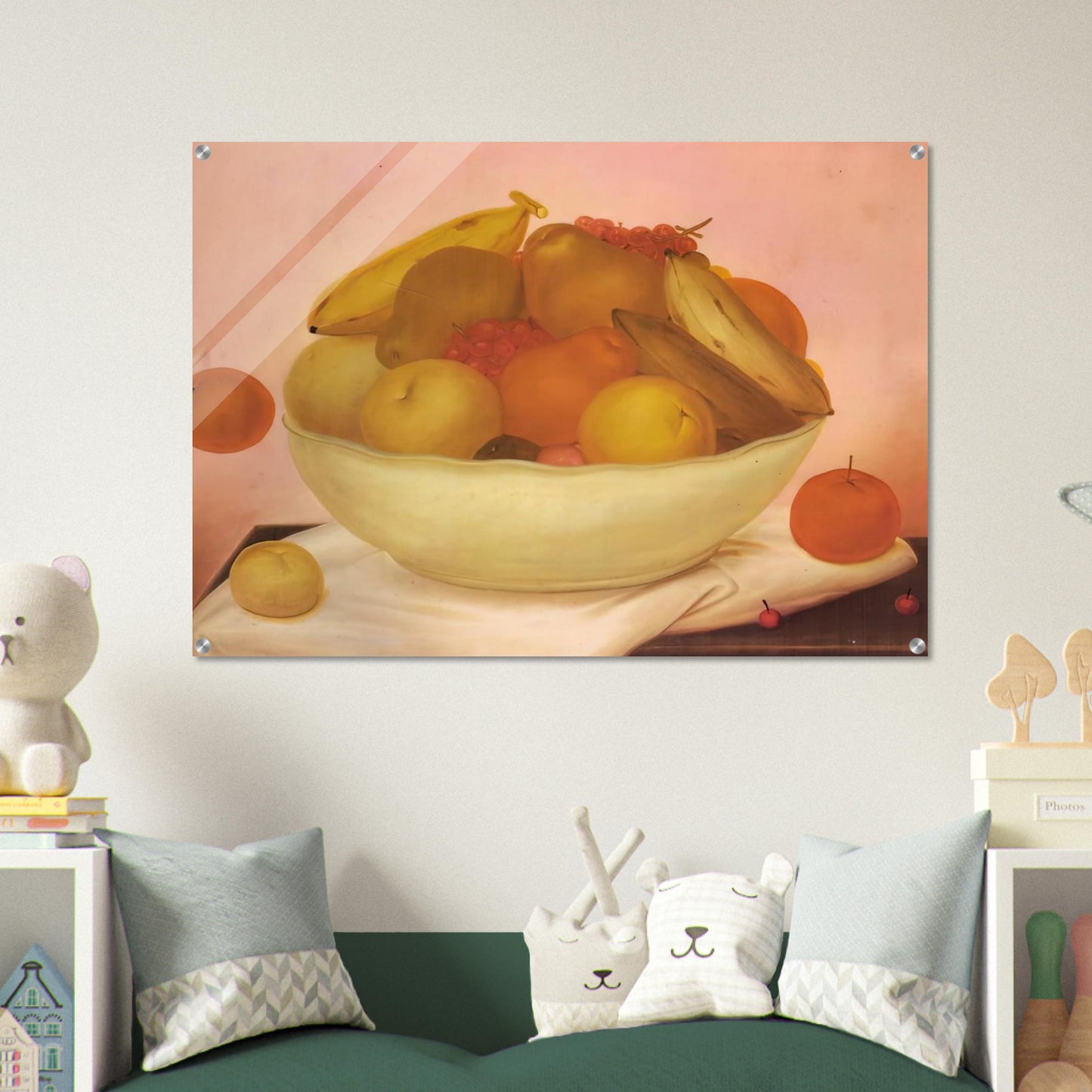 STILL LIFE WITH ORANGE FALLING - Fernando Botero Acrylic Print - 70x100 cm / 28x40″ inches