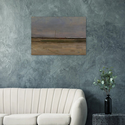 Polder Landscape with a Train and a Small Windmill on the Horizon - Piet Mondrian Brushed Aluminum Print - 70x100 cm / 28x40 inches | Piet Mondrian Aluminum Print | Piet Mondrian Prints