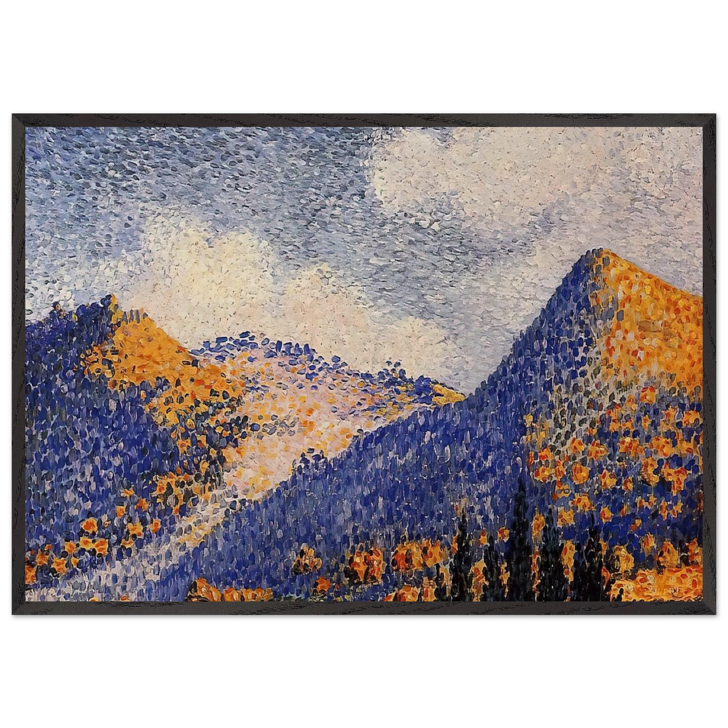 Landscape the Little Maresque Mountains - Henri-Edmond Cross 70x100 cm / 28x40 inches Framed Art Print – Black Wooden Frame