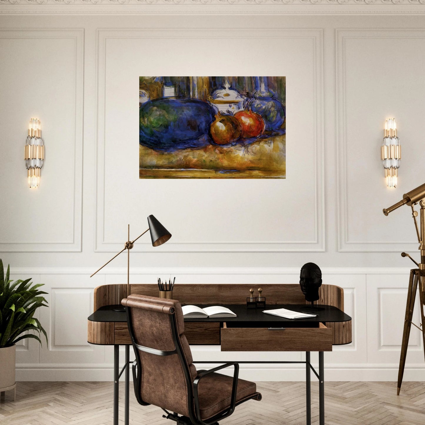 Still Life with Watermelon and Pemegranates - Paul Cézanne Brushed Aluminum Print - 70x100 cm / 28x40 inches | Paul Cézanne Aluminum Print | Paul Cézanne Prints