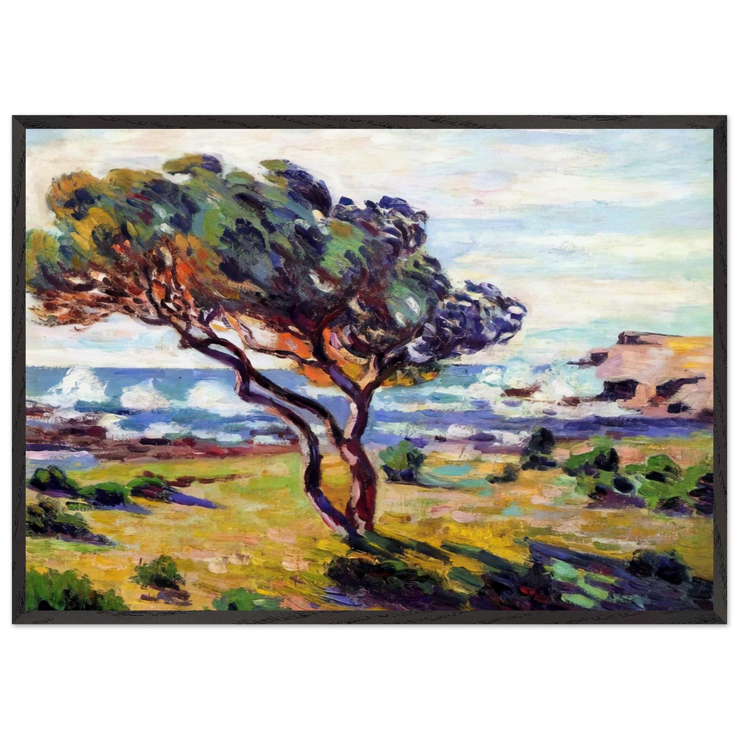 Rafales de vent Le Brusc - 1911 - Armand Guillaumin 70x100 cm / 28x40 inches Framed Art Print – Black Wooden Frame