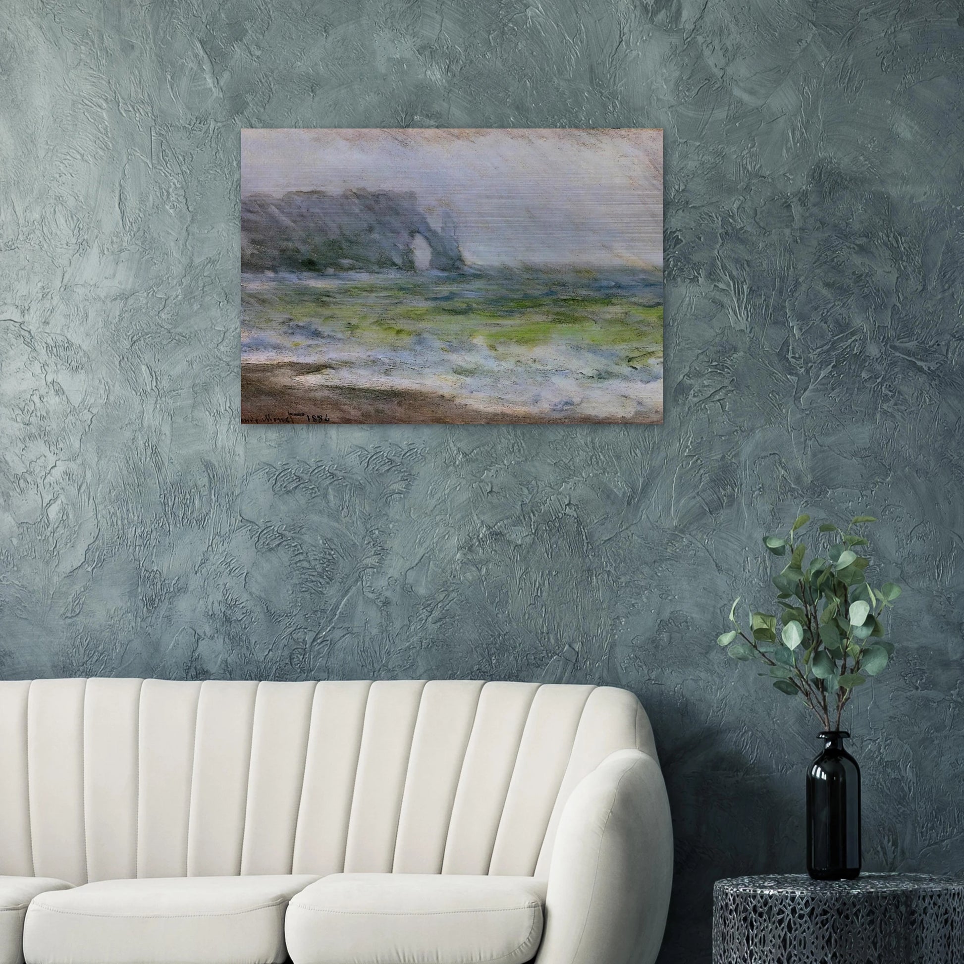 The Manneport, Etretat in the Rain - claude monet Brushed Aluminum Print - 70x100 cm / 28x40 inches | claude monet Aluminum Print | claude monet Prints