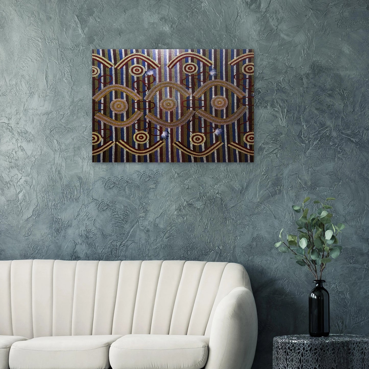 Anmatyerre Ceremonial Designs Associated with the Rockhole Site Intankangu - 1982 - Clifford Possum Tjapaltjarri Brushed Aluminum Print - 70x100 cm / 28x40 inches | Clifford Possum Tjapaltjarri Aluminum Print | Clifford Possum Tjapaltjarri Prints