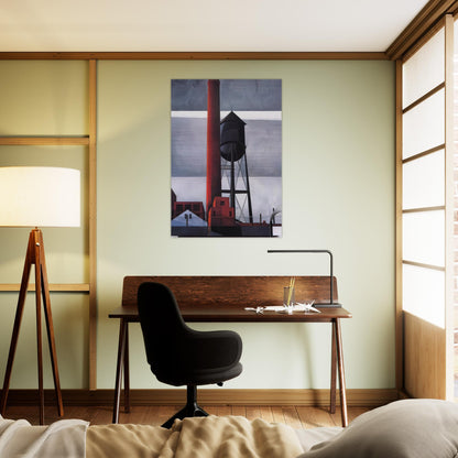 Chimney and Water Tower - 1931 - Charles Demuth Brushed Aluminum Print - 70x100 cm / 28x40 inches | Charles Demuth Aluminum Print | Charles Demuth Prints