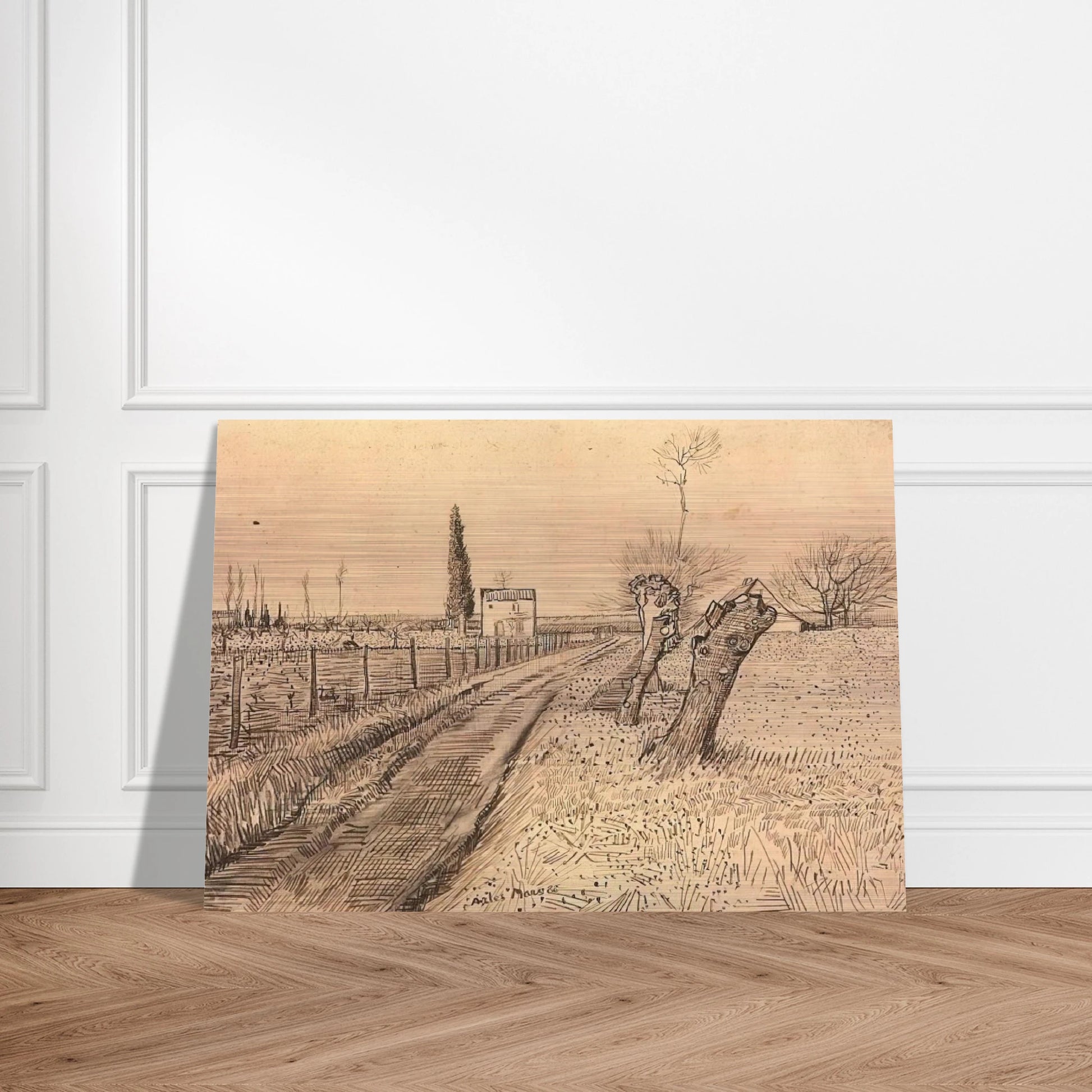 Landscape with Path and Pollard Trees - Vincent van Gogh Brushed Aluminum Print - 70x100 cm / 28x40 inches | Vincent van Gogh Aluminum Print | Vincent van Gogh Prints
