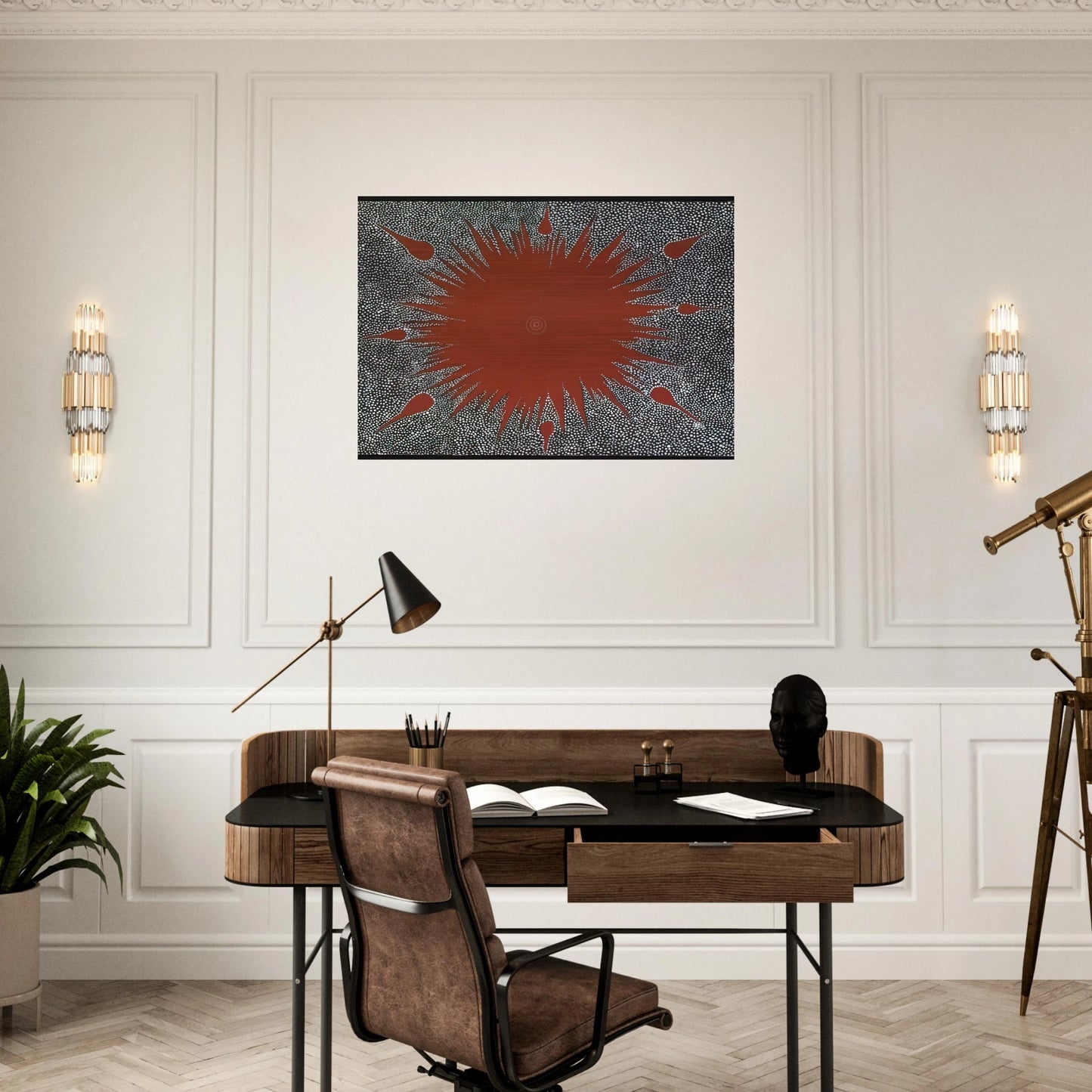 Dreaming Story at Warlugulong - 1976 - Clifford Possum Tjapaltjarri Brushed Aluminum Print - 70x100 cm / 28x40 inches | Clifford Possum Tjapaltjarri Aluminum Print | Clifford Possum Tjapaltjarri Prints