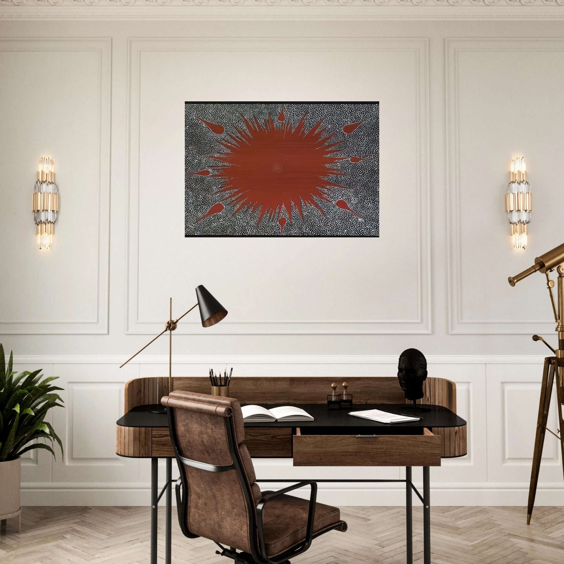 Dreaming Story at Warlugulong - 1976 - Clifford Possum Tjapaltjarri Brushed Aluminum Print - 70x100 cm / 28x40 inches | Clifford Possum Tjapaltjarri Aluminum Print | Clifford Possum Tjapaltjarri Prints