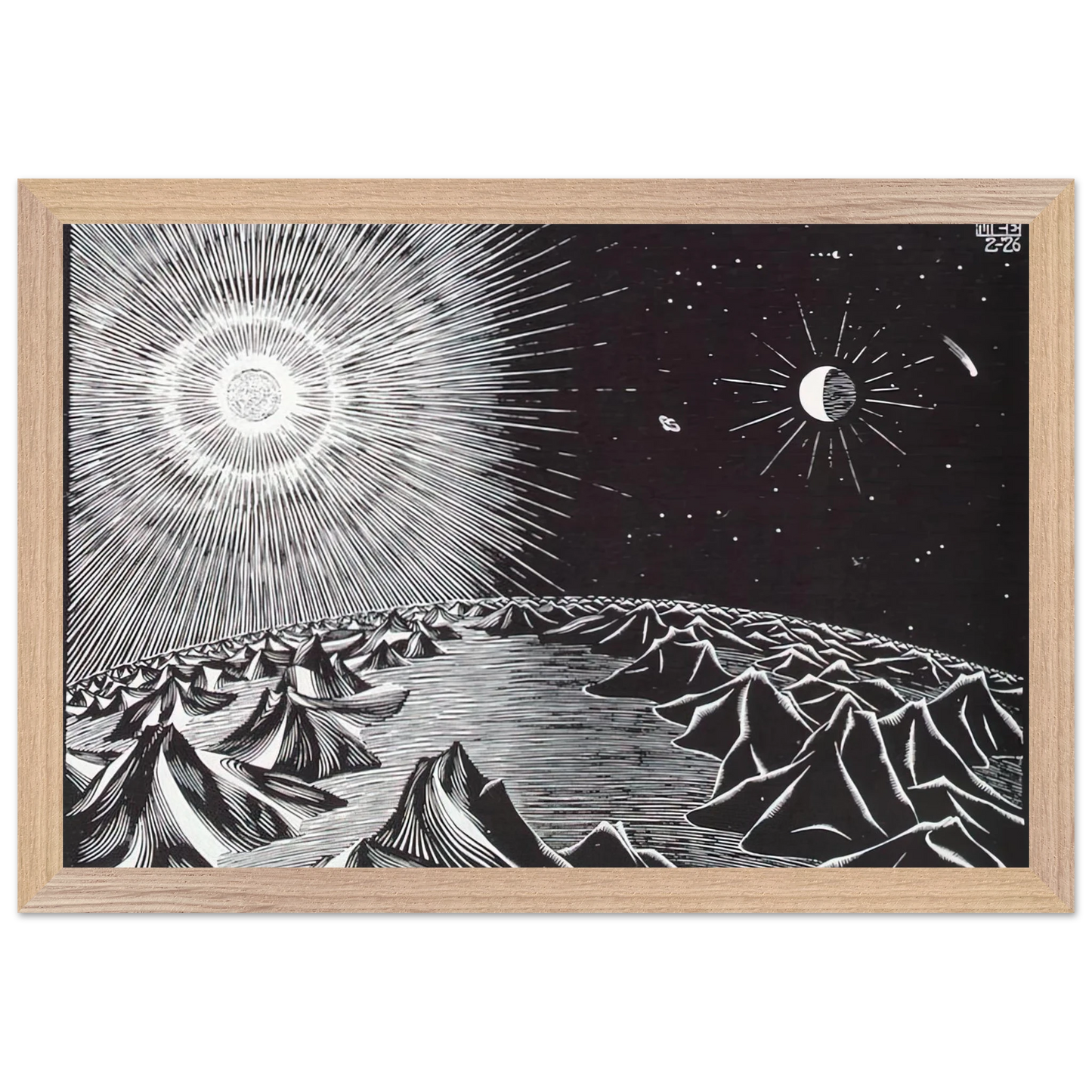 MC Escher - THE 4TH DAY OF THE CREATION Wall Art - 30x40 cm / 12x16 inches - Premium Wooden Framed Poster With Fine Art Paper-canvas - White frame
