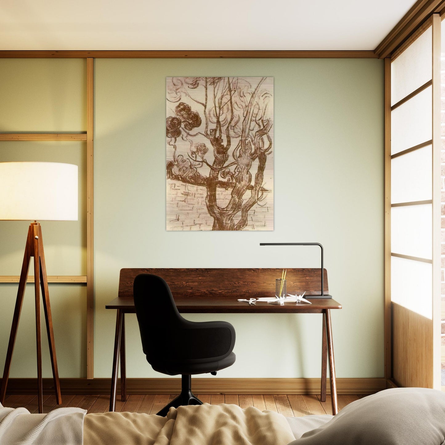 Treetop Seen against the Wall of the Asylum - Vincent van Gogh Brushed Aluminum Print - 70x100 cm / 28x40 inches | Vincent van Gogh Aluminum Print | Vincent van Gogh Prints