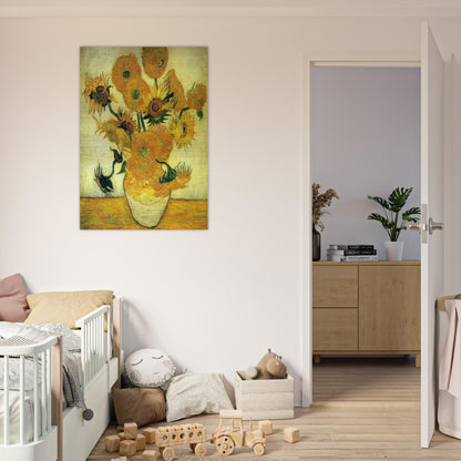 Still Life - Vase with Fourteen Sunflowers - Vincent van Gogh Brushed Aluminum Print - 70x100 cm / 28x40 inches | Vincent van Gogh Aluminum Print | Vincent van Gogh Prints