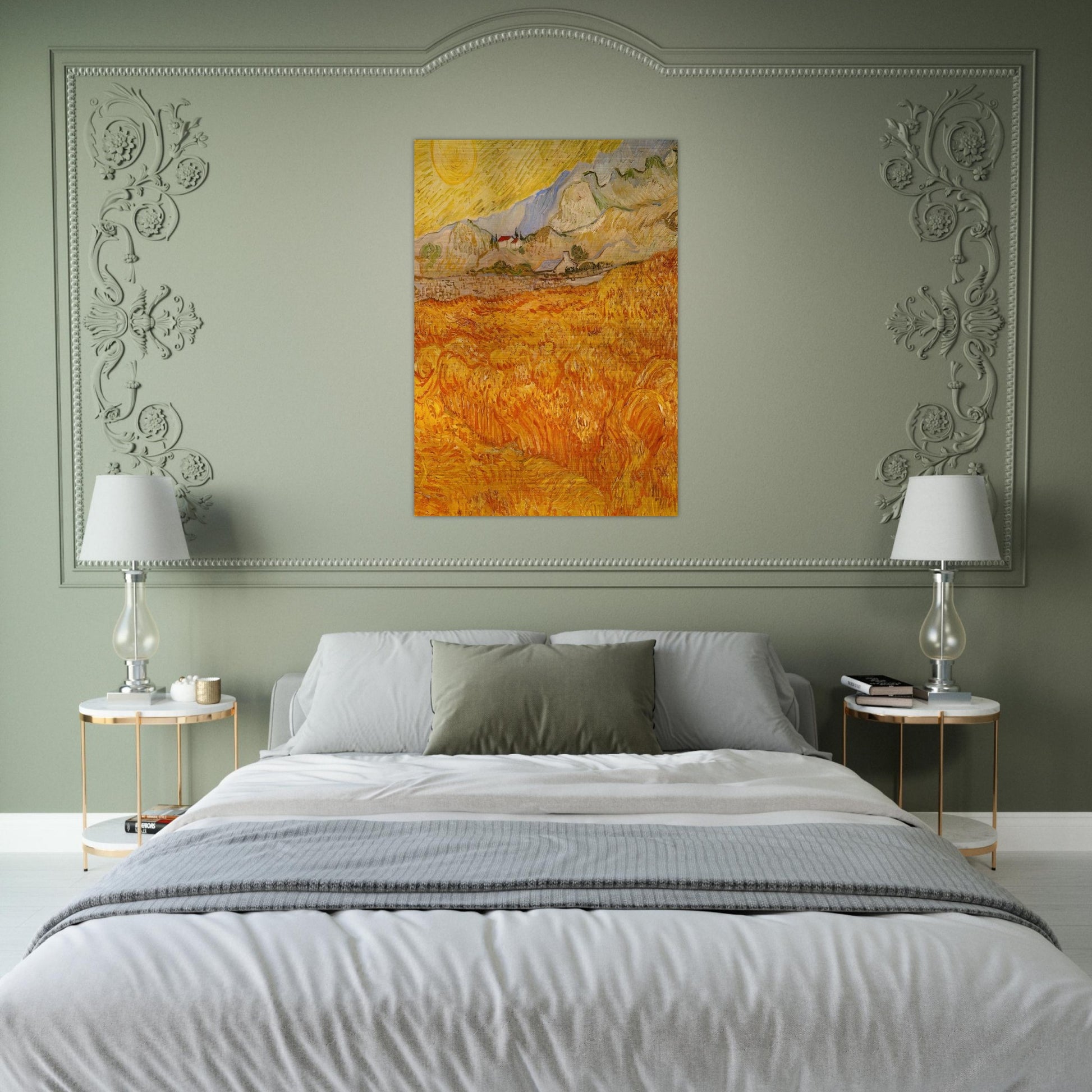 Wheat Field behind Saint Paul Hospital with a Reaper - Vincent van Gogh Brushed Aluminum Print - 70x100 cm / 28x40 inches | Vincent van Gogh Aluminum Print | Vincent van Gogh Prints