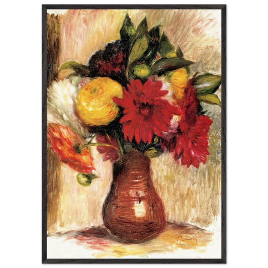 Bouquet of Flowers in an Earthenware Pitcher - Pierre-Auguste Renoir 70x100 cm / 28x40 inches Framed Art Print – Black Wooden Frame