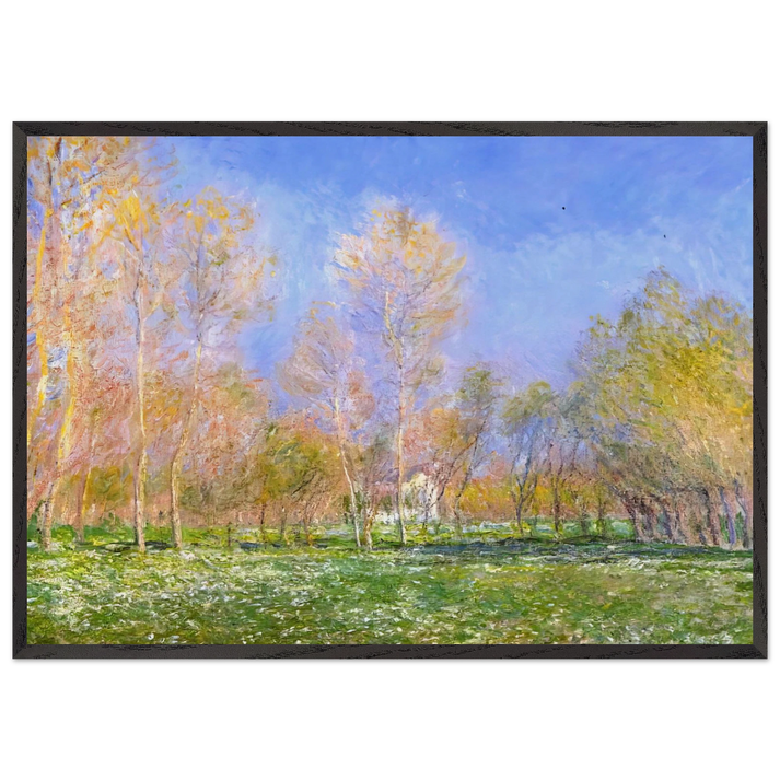 Springtime in Giverny - claude monet 70x100 cm / 28x40 inches Framed Art Print – Black Wooden Frame