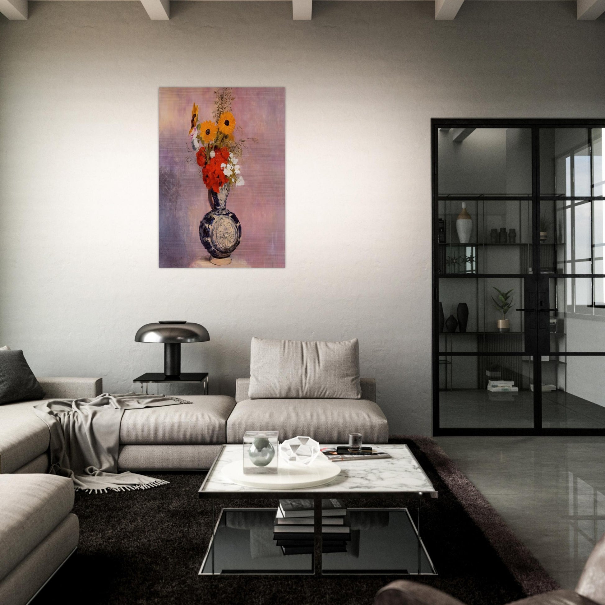 BOUQUET OF FLOWERS IN A BLUE VASE 2 - Odilon Redon Brushed Aluminum Print - 70x100 cm / 28x40 inches | Odilon Redon Aluminum Print | Odilon Redon Prints