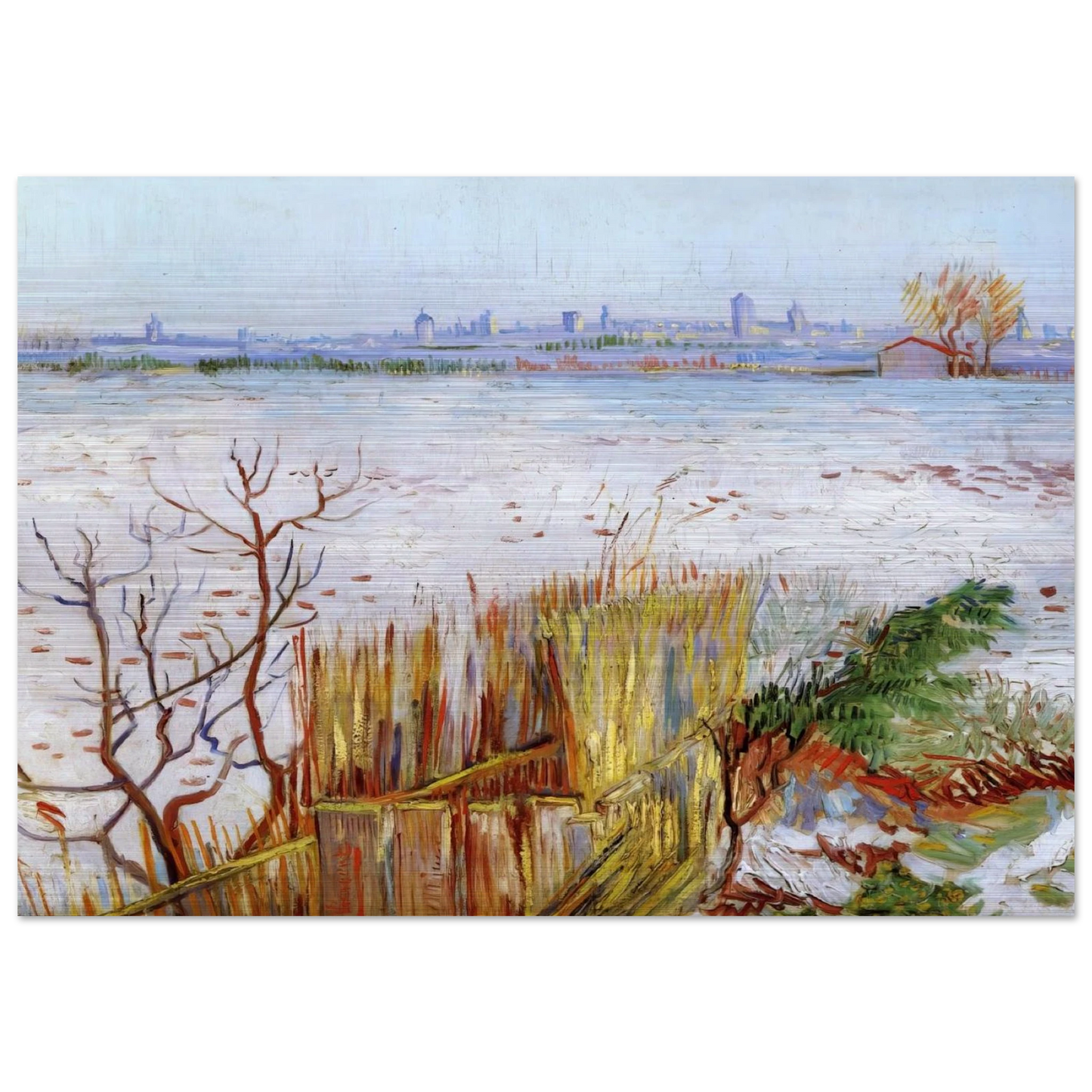 Snowy Landscape with Arles in the Background - Vincent van Gogh Brushed Aluminum Print - 70x100 cm / 28x40 inches | Vincent van Gogh Aluminum Print | Vincent van Gogh Prints
