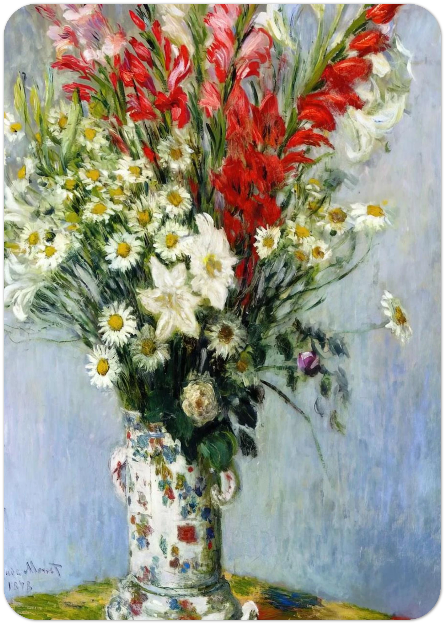 Bouquet of Gadiolas, Lilies and Dasies By claude monet Pack of 10 Post Cards | claude monet Post Cards | A6 (10.5 x 14.8 cm) - 4.1 x 5.8 inches