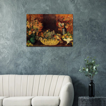 Vase, Basket of Flowers and Fruit - Pierre-Auguste Renoir Brushed Aluminum Print - 70x100 cm / 28x40 inches | Pierre-Auguste Renoir Aluminum Print | Pierre-Auguste Renoir Prints