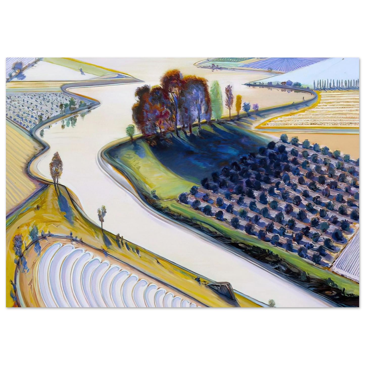 Wayne Thiebaud - Flatland River - 1997 Wall Art - 60x80 cm / 24x32 inches - Premium Wooden Framed Poster With Fine Art Paper-canvas - Wood frame