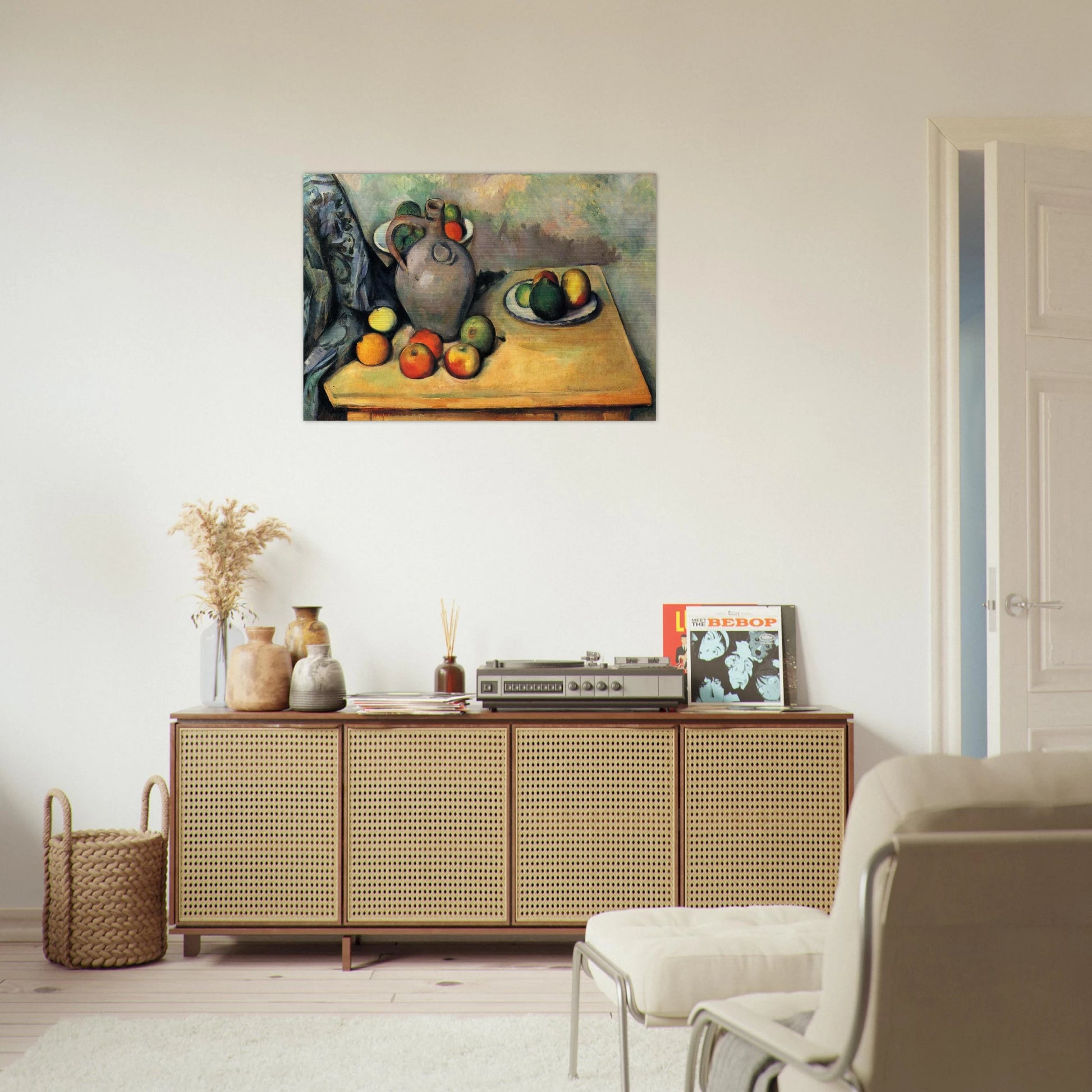Still life, jug and fruit on a table - Paul Cézanne Brushed Aluminum Print - 70x100 cm / 28x40 inches | Paul Cézanne Aluminum Print | Paul Cézanne Prints