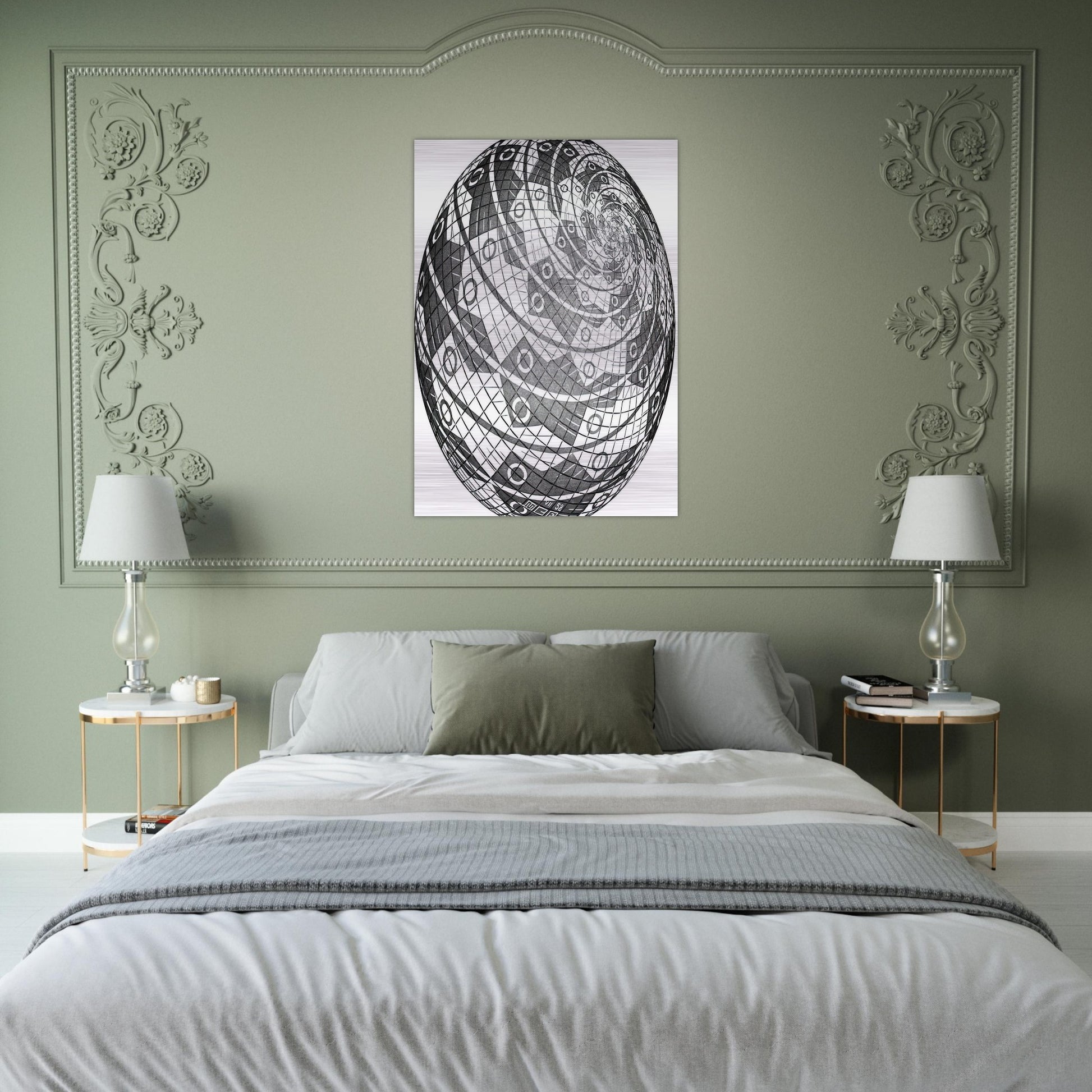 SPHERE SURFACE WITH FISHES - MC Escher Brushed Aluminum Print - 70x100 cm / 28x40 inches | MC Escher Aluminum Print | MC Escher Prints