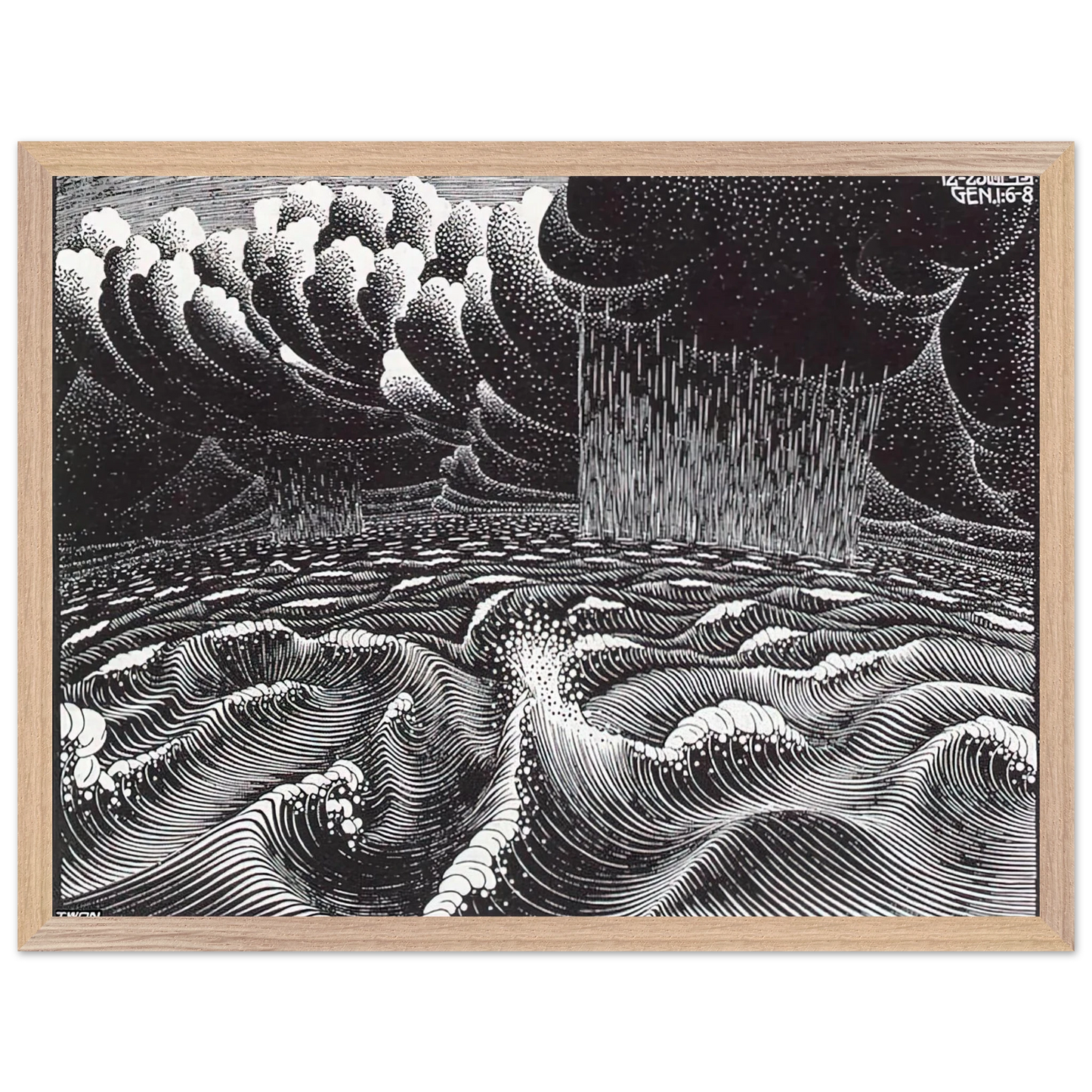MC Escher - THE 2ND DAY OF THE CREATION Wall Art - 30x40 cm / 12x16 inches - Premium Wooden Framed Poster With Fine Art Paper-canvas - Wood frame