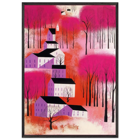Autumn Sunset - Eyvind Earle 70x100 cm / 28x40 inches Framed Art Print – Black Wooden Frame