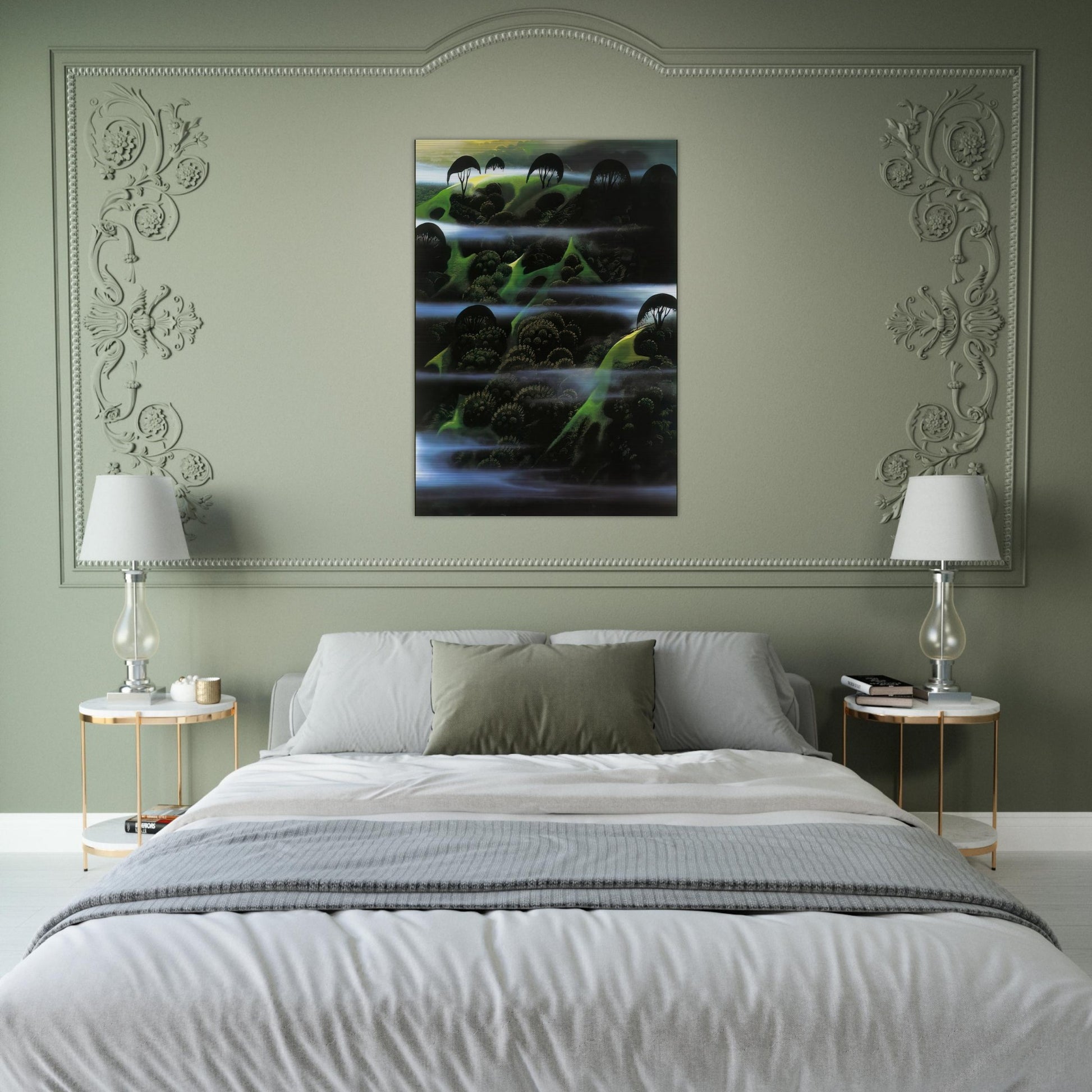 Early Morning Fog - Eyvind Earle Brushed Aluminum Print - 70x100 cm / 28x40 inches | Eyvind Earle Aluminum Print | Eyvind Earle Prints