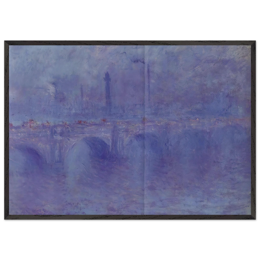 Waterloo Bridge Effect of Fog - claude monet 70x100 cm / 28x40 inches Framed Art Print – Black Wooden Frame