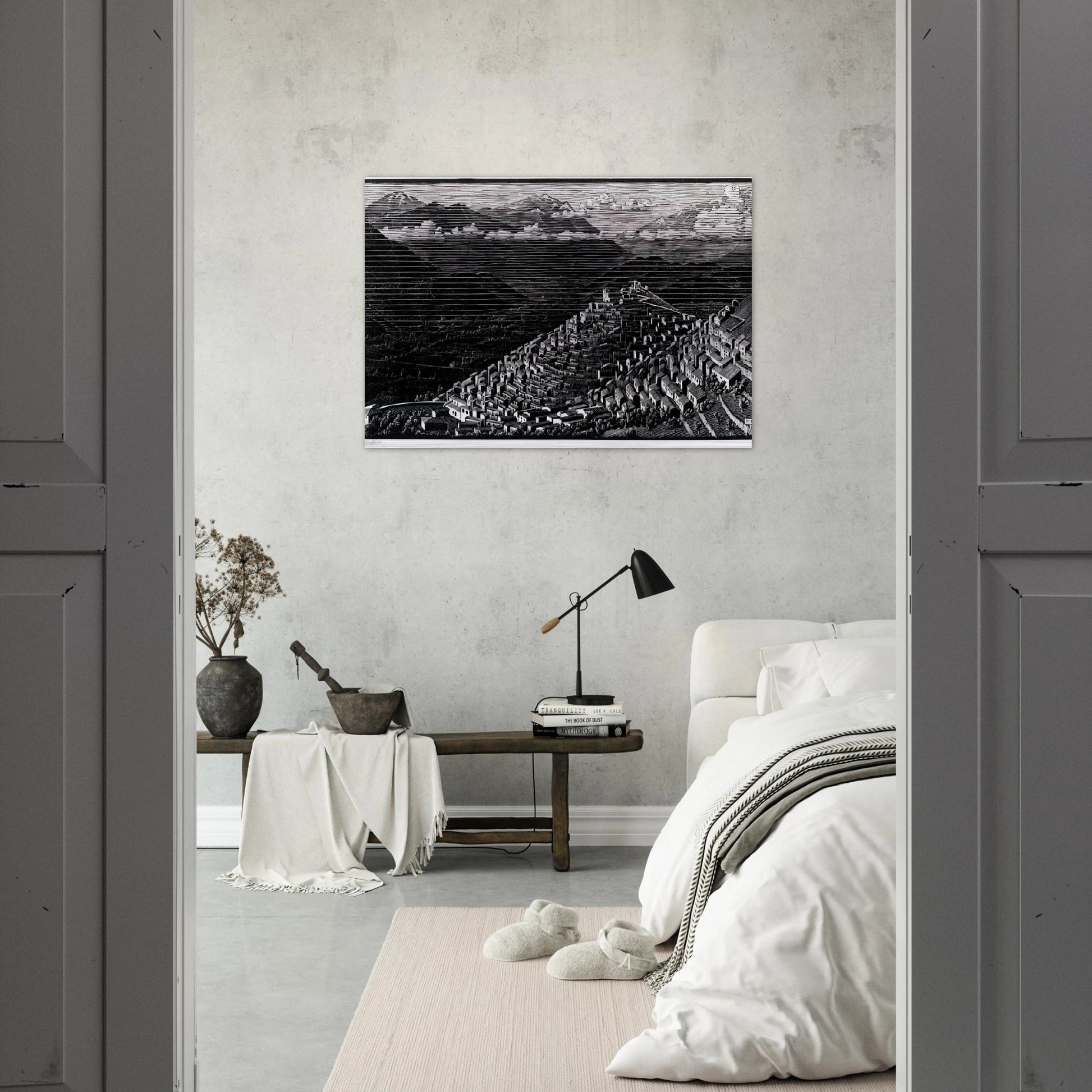 MORANO CALABRIA - MC Escher Brushed Aluminum Print - 70x100 cm / 28x40 inches | MC Escher Aluminum Print | MC Escher Prints