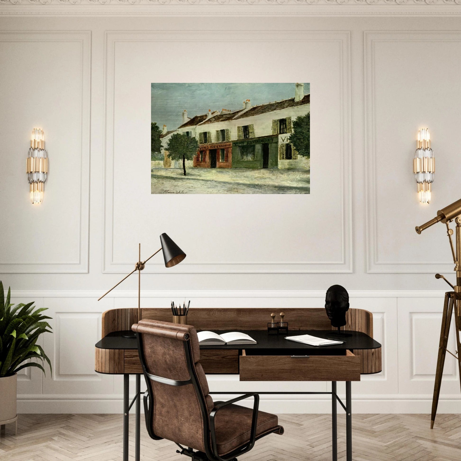 BISTROS IN A SUBURB - Maurice Utrillo Brushed Aluminum Print - 70x100 cm / 28x40 inches | Maurice Utrillo Aluminum Print | Maurice Utrillo Prints