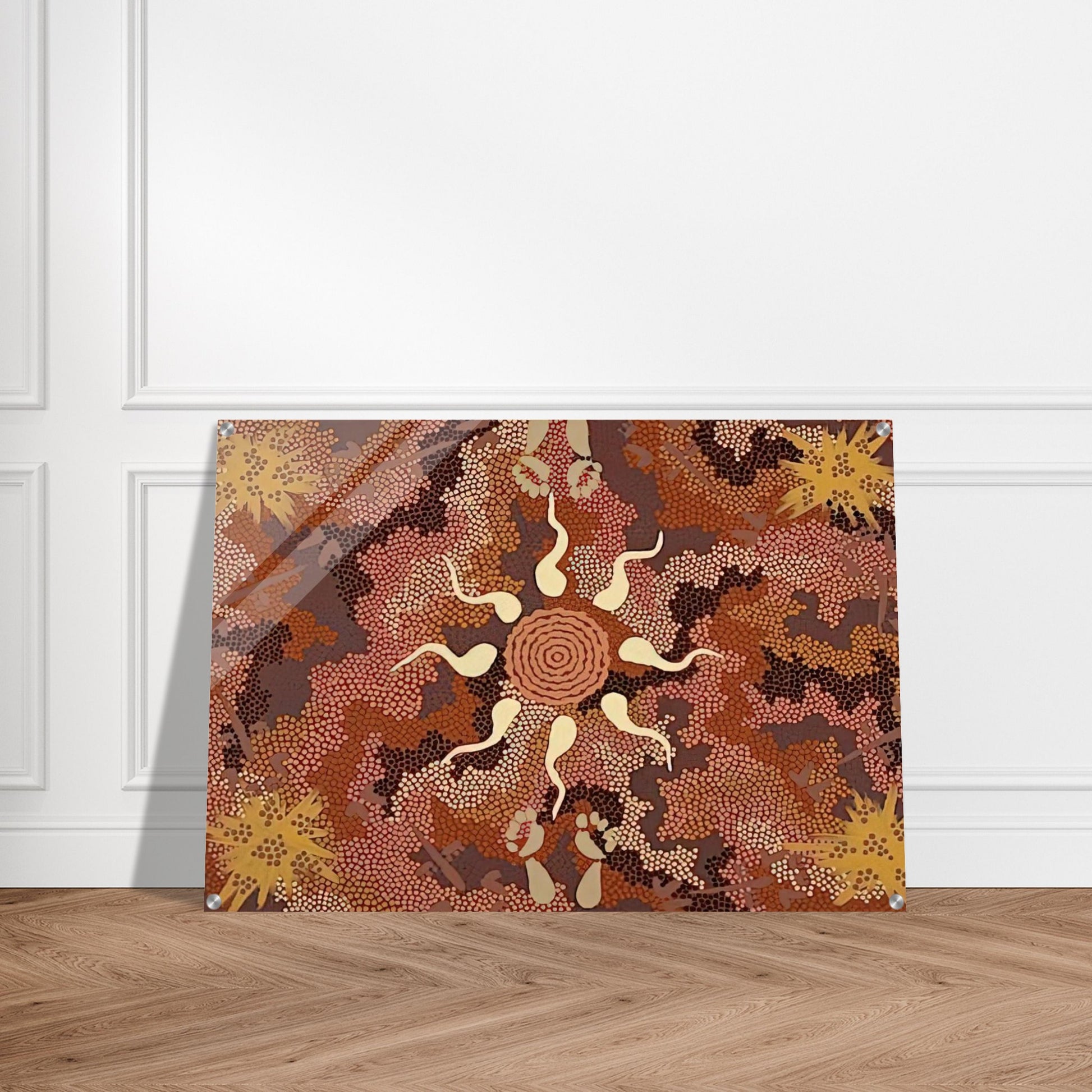 Bush Tucker and Kangaroo Dreaming at Mount Denison - 1993 - Clifford Possum Tjapaltjarri Acrylic Print - 70x100 cm / 28x40″ inches
