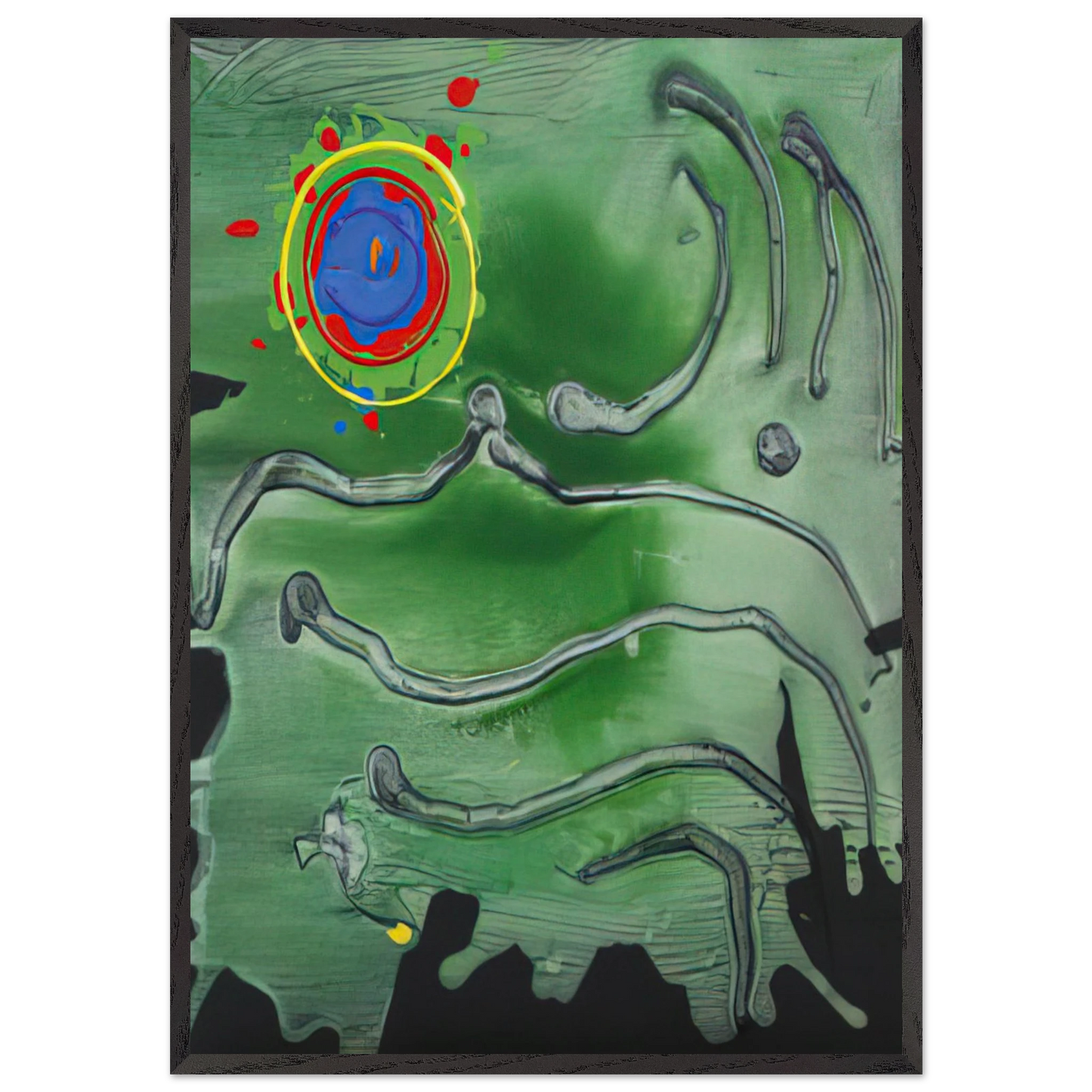 Green Sea Moon - 2006 - John Hoyland 70x100 cm / 28x40 inches Framed Art Print – Black Wooden Frame