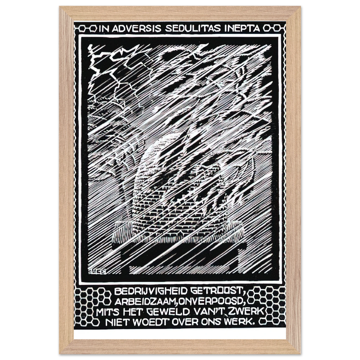MC Escher - EMBLEMATA BEEHIVE Wall Art - 21x29.7 cm / 8x12" - Premium Wooden Framed Poster With Fine Art Paper - White frame