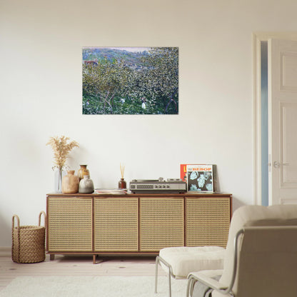 Vetheuil, Flowering Plum Trees - claude monet Brushed Aluminum Print - 70x100 cm / 28x40 inches | claude monet Aluminum Print | claude monet Prints