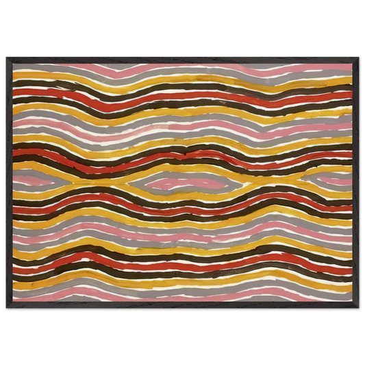Floor Paint Lake Napperby - 2001 - Clifford Possum Tjapaltjarri 70x100 cm / 28x40 inches Framed Art Print – Black Wooden Frame