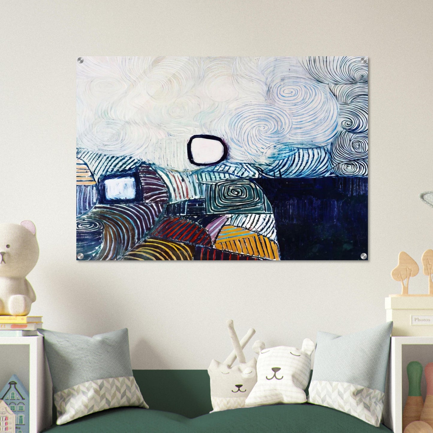 Spiral Development in Green Violet Blue  Gold - 1951 - Victor Pasmore Acrylic Print - 70x100 cm / 28x40″ inches | Victor Pasmore Wall Art | Victor Pasmore Prints