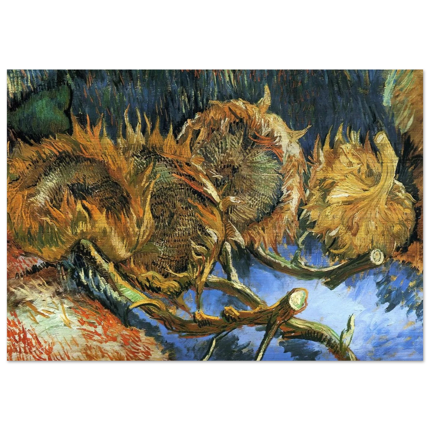 Still Life with Four Sunflowers - Vincent van Gogh Brushed Aluminum Print - 70x100 cm / 28x40 inches | Vincent van Gogh Aluminum Print | Vincent van Gogh Prints