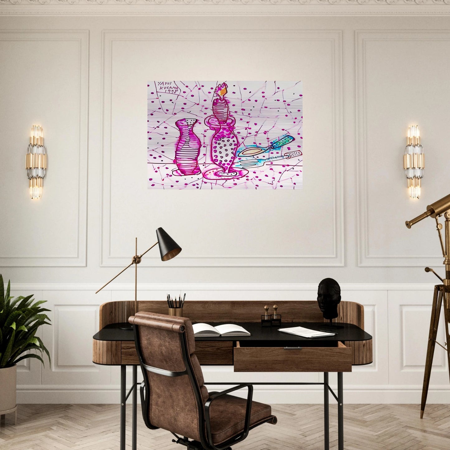 STILL LIFE OF CANDLESTICK 1978 - Yayoi Kusama Brushed Aluminum Print - 70x100 cm / 28x40 inches | Yayoi Kusama Aluminum Print | Yayoi Kusama Prints