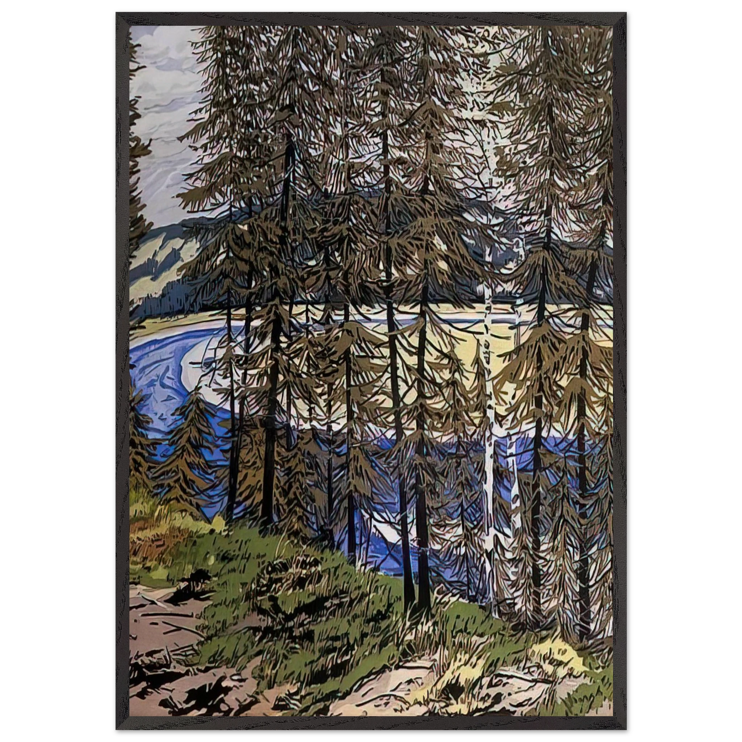 Synthetic Blue St John - 2000 - Neil Welliver 70x100 cm / 28x40 inches Framed Art Print – Black Wooden Frame