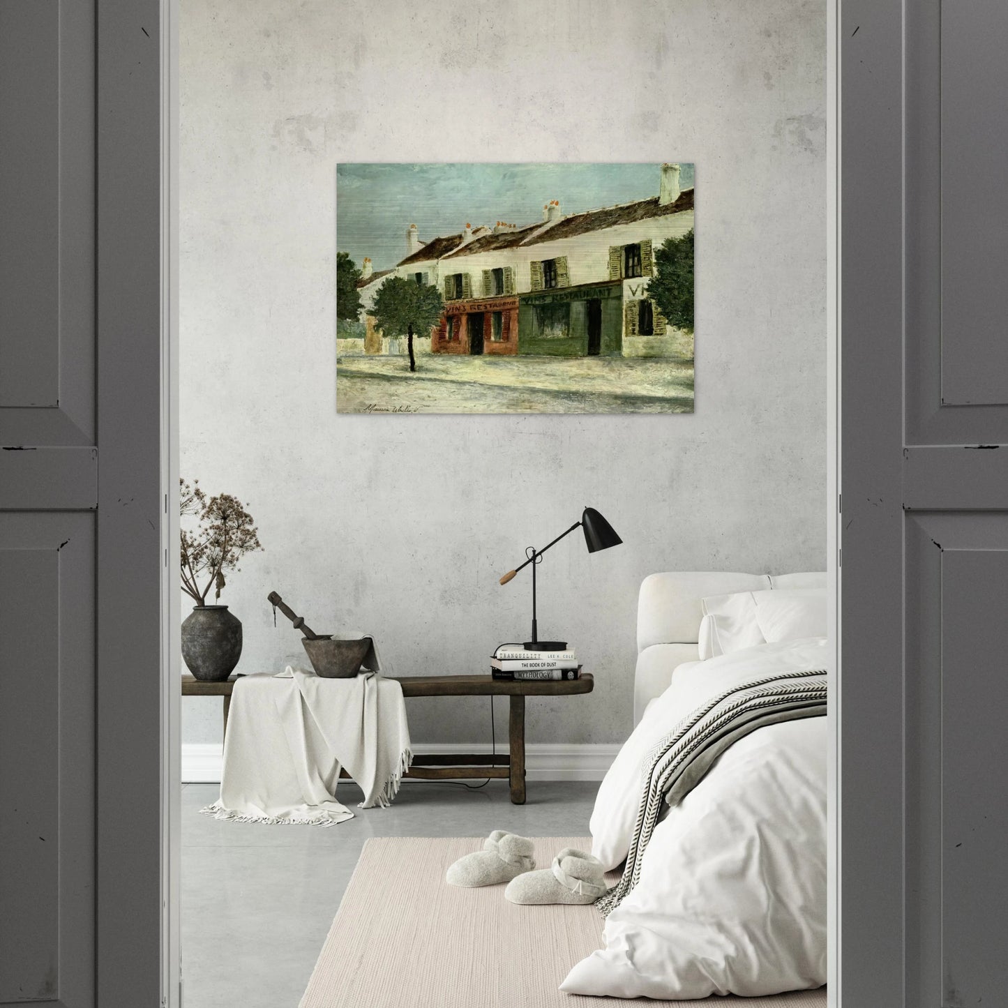 BISTROS IN A SUBURB - Maurice Utrillo Brushed Aluminum Print - 70x100 cm / 28x40 inches | Maurice Utrillo Aluminum Print | Maurice Utrillo Prints