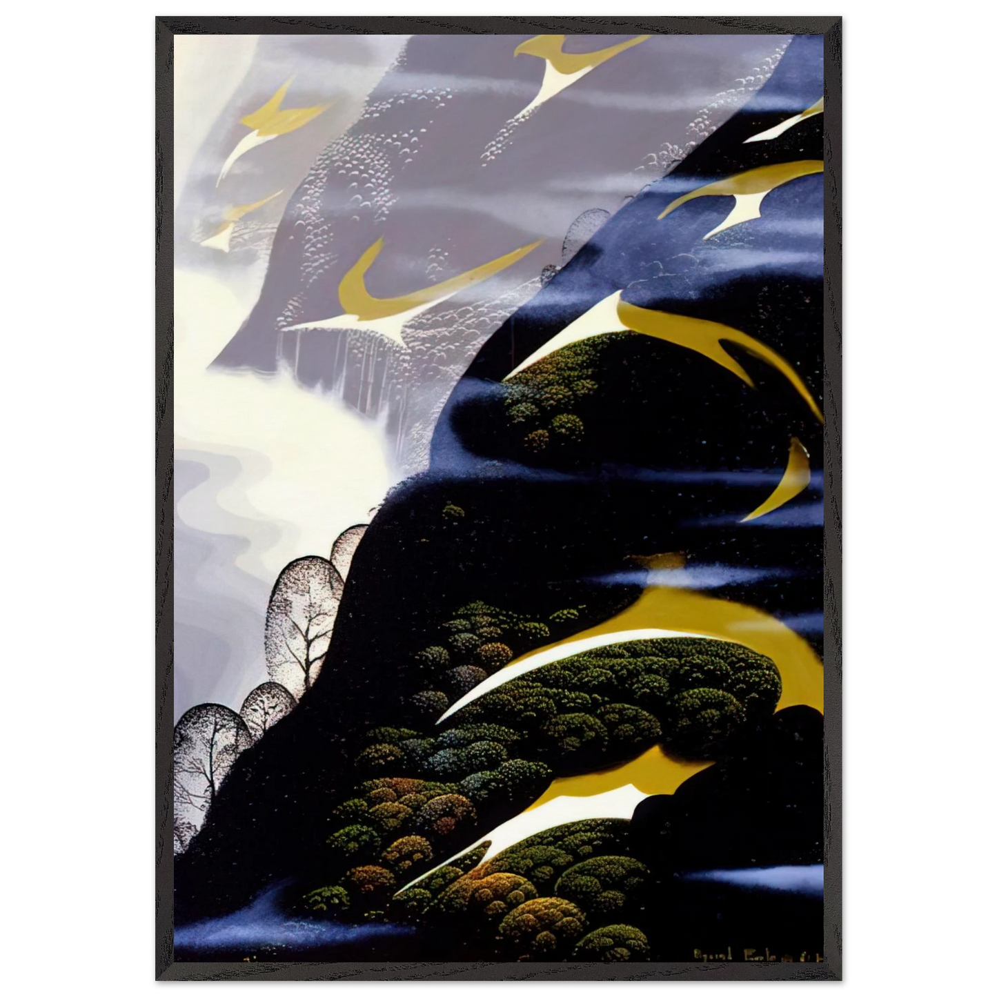 Copy of Sea mist and Pastures - Eyvind Earle 70x100 cm / 28x40 inches Framed Art Print – Black Wooden Frame