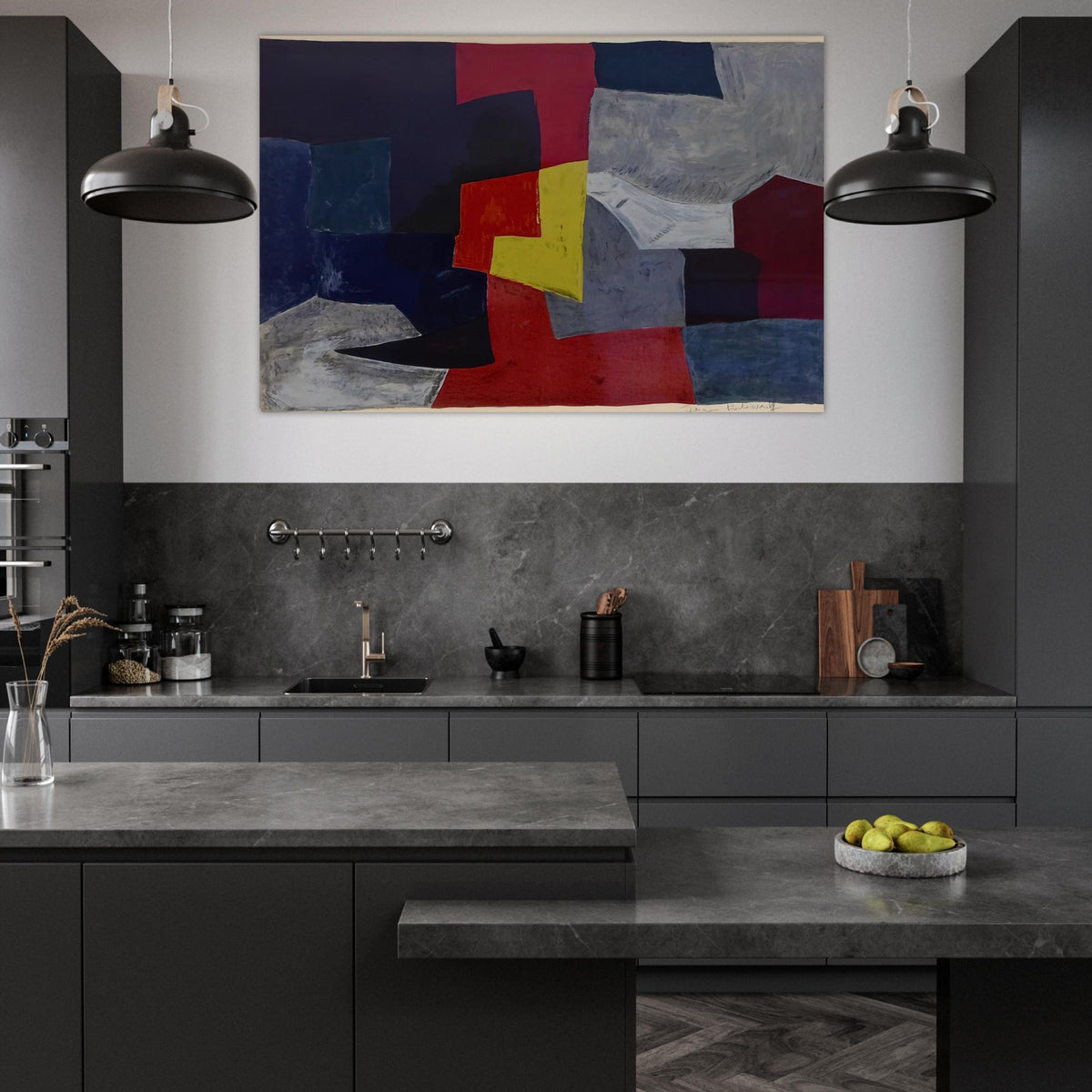 Composition grise, rouge et jaune - 1960 - Serge Poliakoff Art Prints - 100x150 cm / 40x60″ inches | Serge Poliakoff Poster | Serge Poliakoff Prints