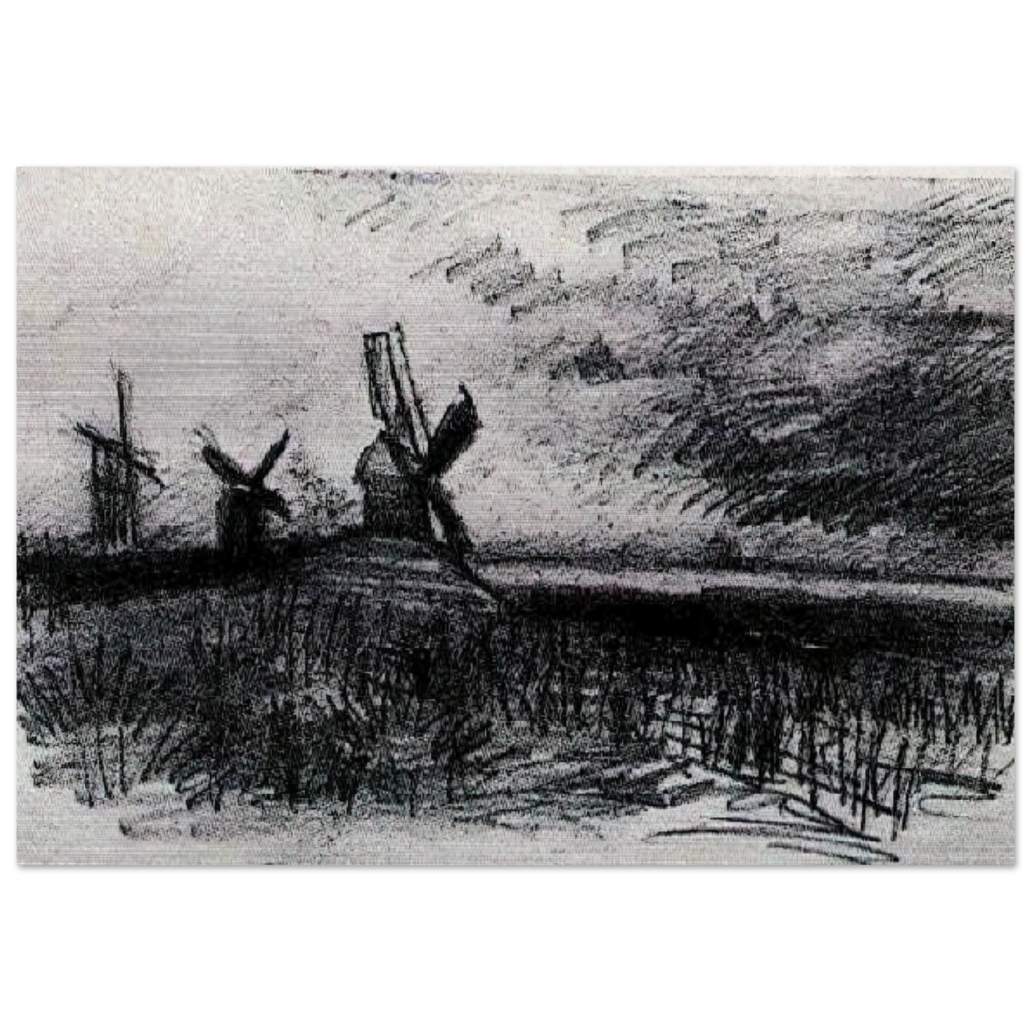 Windmills at Montmartre - Vincent van Gogh Brushed Aluminum Print - 70x100 cm / 28x40 inches | Vincent van Gogh Aluminum Print | Vincent van Gogh Prints
